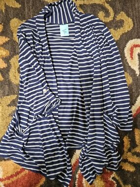 VINTAGE!!! h.i.p. Navy and Grey Striped Open-Front Cardigan